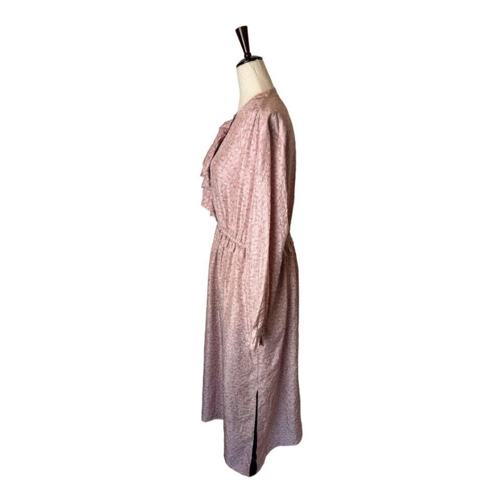 Coach Dress Women 10 Pink Silk Floral Ruffle Front Midi Boho Prairiecore Preppy - Picture 7 of 15